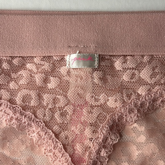 PINK Victoria’s Secret Dusty Rose Sheer Leopard Lace Mesh Thong Panties Sz M NEW - Picture 12 of 17